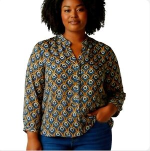 MELLODAY Blue and Gold Geometric Blouse